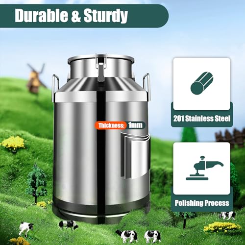 60L/15.8 Gallon Seamless 201 Stainless Steel Milk Can with Lid - size: 50L