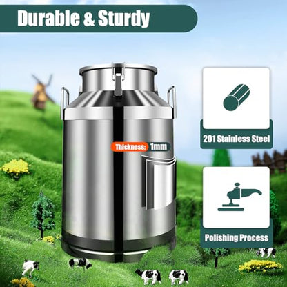60L/15.8 Gallon Seamless 201 Stainless Steel Milk Can with Lid - size: 50L