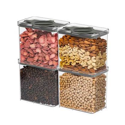 4-Pack Airtight Pantry Containers, 1.9 QT / 1.8 L Clear Food Storage Jars with Leakproof Twist-Lock Lids, Detachable Lid for Easy Cleaning, Cereal, Pasta, Rice, Oats, Snack Storage -Black - color: Black