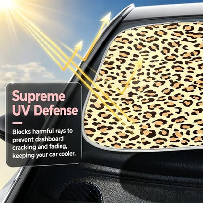 2 PCS Car Front Windshield Shade, Leopard Auto Windshield Sunshade Foldable Sun Blocker to Keep Your Vehicle Cool, Front Windscreen Sun & Heat Protection Cover for Most Vehicles (Yellow) - color: Yellow