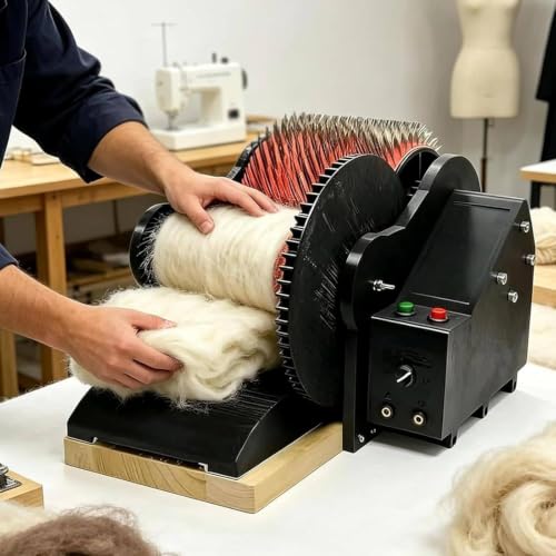 50w Electric Wool Carding Machine, Wool Carding Machine Drum Carder, Wool Fiber Drum Carding Machine with Brush & Awl, with Foot Pedal, for Combing Blending