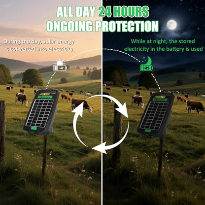 5 Miles Solar Electric Fence Charger,0.11J Powered 24-Hour Protection - size: GOR11 (5M0.11J)