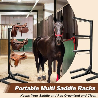 Abbylike 3 Tier Saddle Rack for Horses, Heavy Duty Saddle Pad Stand Stable Blanket Tack Storage Stand for Western English Horses Pad Blanket Storage Organizer Stall Accessories - style: 3 Tier