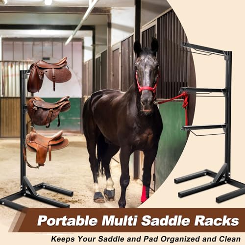 Abbylike 3 Tier Saddle Rack for Horses, Heavy Duty Saddle Pad Stand Stable Blanket Tack Storage Stand for Western English Horses Pad Blanket Storage Organizer Stall Accessories - style: 3 Tier