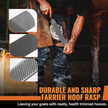 18Inch Professional Farrier Hoof Rasp - Heavy Duty Carbon Steel Hoof Trimmer for Horses, Cattle, Goats, Donkeys, Ergonomic Handle with Sharp Teeth, Durable Animal Hoof and Wood File Tool