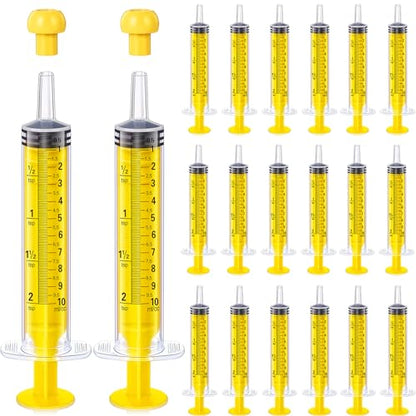 TrelaCo 20 Pack 10ml Oral Syringes with Cap Plastic No Needle, Yellow | Measuring Dispensing for Liquid Medication, Individually Sealed, Pet Feeding Lab Sample, Clear Graduated Markings,Halloween - size: Yellow