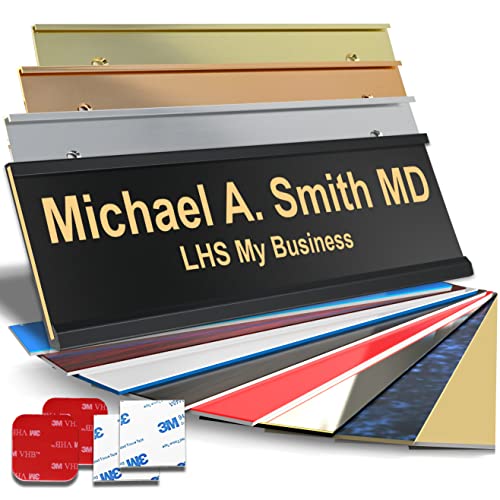 Custom Office Door Name Plate, Wall Sign Black with Gold Letters, 2x6 | Mounting Included 10+ Options, Desk, Wall, Cubicle & Door Nameplate Holders, 3M Adhesive, Hanging, Personalized & Made in USA - color: B3 - Black & Gold Lettering, size: 2x6 Sign & Ba