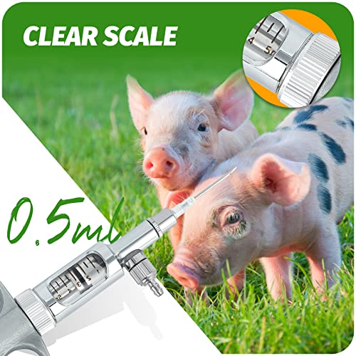 NEWTRY 5ml Livestock Syringe, Continuous Adjustable Animal Syringe | Stainless Steel, for Cattle Sheep Pig Goat Adjustable Dose Lightweight with10 needles & a hose