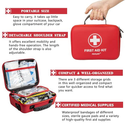 First Aid Kit 340 Piece, Premium Waterproof Hard Shell Medical Kit | Emergency First Aid Supplies and Survival Kit For Car, Home, Office, Travel, Camping, Sports, Outdoor, School - size: 340 Pieces