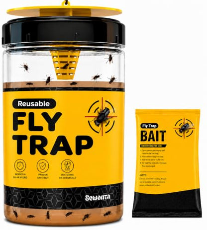Outdoor Fly Trap [Set of 1] Fly Traps with Dissolvable Non-Toxic Bait - Fly Repellent for Outdoor Use Only - Controls Flies for Patios, Barns, Ranches Etc. Hanging Fly Traps with Tie Included - style: 1 Trap