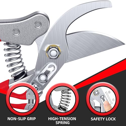 DECERK Professional Bypass Pruning Shears, Ultra Sharp Garden Scissors & Clippers, Effortless 3/4" Branch Hedge Clippers - style: Red Clipper