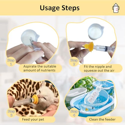 Kitten Nursing Bottle, Pet Feeding Nipple, Milk Nursing Bottles Kits for Newborn Puppy & Kitten, 1 Pet Milk Bottle, 4 Silicone Nipples, Newborn Feeding Kit for Kittens, Puppies, Rabbits, Squirrels