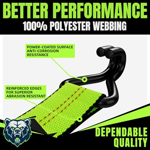 Umiro 2‘'*27' Heavy Duty Ratchet Straps with J Hooks Ratchet Strap 10,000Lbs MBS,Tie Down Ratcheting with J-Hook, Cargo Straps for Truck, Trailer, Moving(Neon Green) - color: Neon Green, size: 2 Inches X 27 Feet
