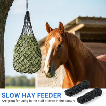 2-Pack Heavy Duty Hay Bags, Slow Feeder for Horses & Goats with 2-Inch Holes, Adjustable Drawstring Hay Net to Reduce Waste & Improve Digestion for Stall, Trailer, Pasture
