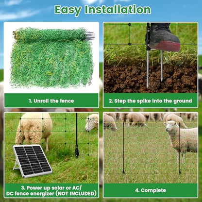 Electric Fence Netting, 35.43" H ×164 L' Portable Livestock Fencing for Sheep, Cattle, Net Fencing Kit with 14 Posts Double Spiked, Movable Poultry Netting for Backyards, Homesteaders, Farms Ranches - size: 164 * 35.43