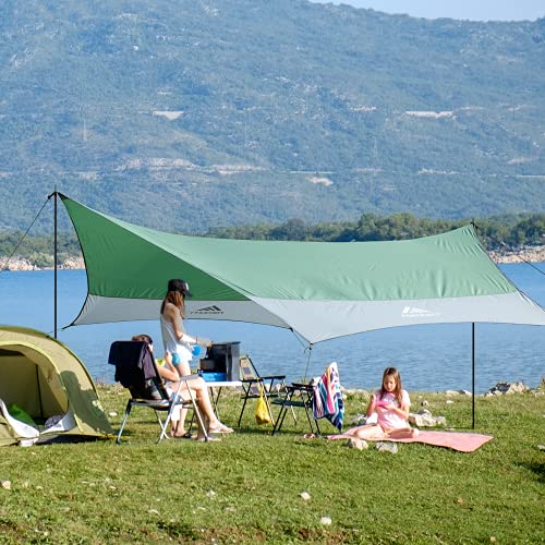 Forceatt 12x14FT Waterproof Camping Tarp with 2 Poles, Sun Shelter for Car, Tent, Hammock in Camping, Hiking, Backpacking, Garden and Traveling - color: Green & Gray