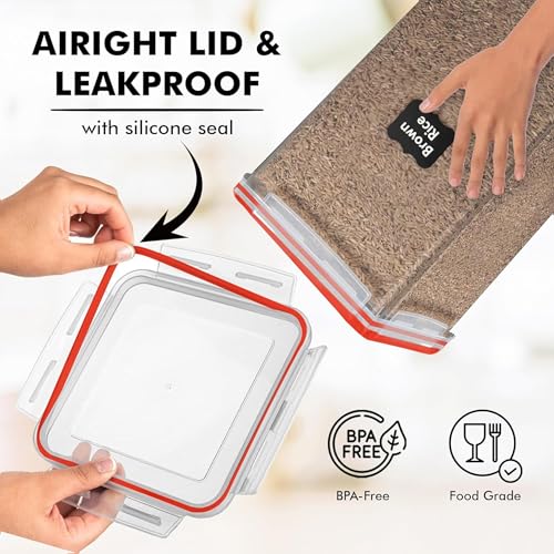 WHITE FEATHER SUPPLIES 2 PC [7 Qt / 6.5L / 220 Oz] Large Food Storage Containers with Lids Airtight - BPA Free Clear Plastic Kitchen and Pantry Storage Containers for Cereal, Flour, Sugar, Rice - color: Red - 2 Pack