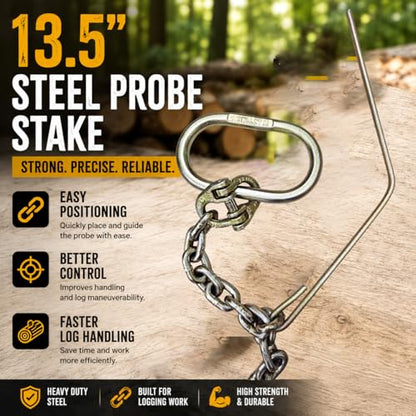 7FT 2 Ton Logging Chain with Choker Hook & 13.5" Steel Probe Stake, Heavy Duty Skidding Tow Chain for Tractor Towing, Tree Dragging, Forestry Logging, ATV & UTV - size: 7FT