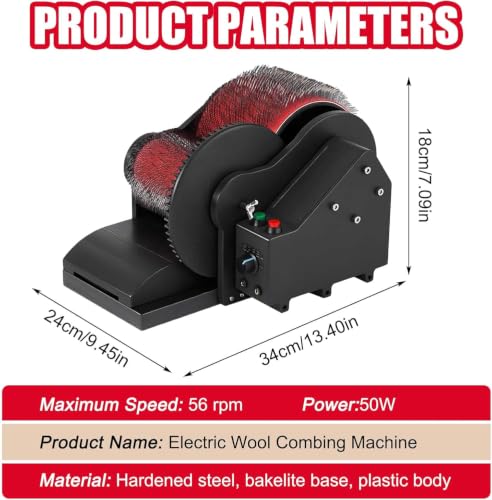 Electric Wool Carding Machine, Wool Felt Drum Carder, with Brush & Awl, Foot Pedal, Remove Fiber Impurities, Fast Color Mixing Wool Blending Wheel, for Fluffy, Plush Crafts