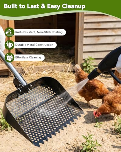 PawGiant 2-in-1 Chicken Poop Scooper & Rake, 12" Metal Coop Shovel