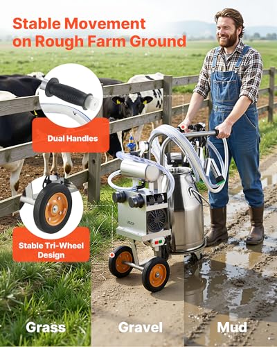 VEVOR Electric Cow Milking Machine, 25 L, 304 Stainless Steel Bucket - size: 25L