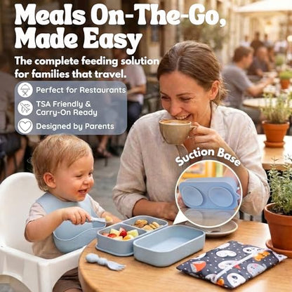 Baby Travel Feeding Set with Silicone Suction Plates, Grey Small - color: Gray