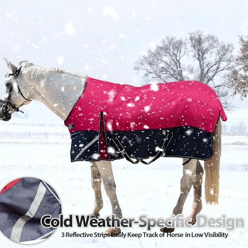 1200D Winter Horse Blanket,300g Fill,Red/Blue 78'' - color: Red/Blue 300g Fill, size: 78''
