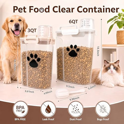 5-7Lbs Dog Storage Container with cleaning brush and Measuring Cup - color: 6QT+3QT-White