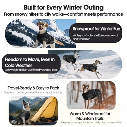 QBLEEV Warm Dog Jacket, Waterproof Dog Winter Coat with Harness - color: Black, size: X-Large