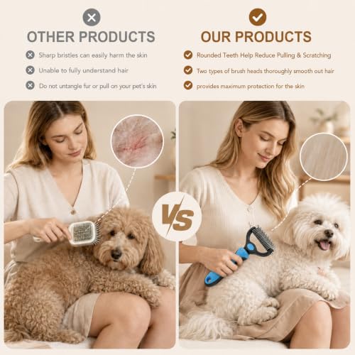 2PCS Pet Grooming Combo - Blue Deshedding Brush with Metal Comb for Detangling and Dematting Long, Matted Fur on Cats and Dogs (Pink+Blue) - color: Pink+Blue