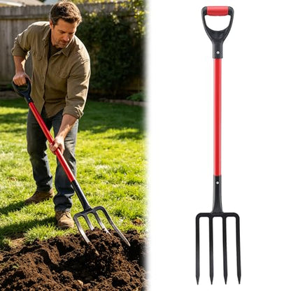 Pitch Fork for Hay, Heavy Duty Pitchfork for Garden, Metal Broadfork Yard Garden Tools Long Handle for Gardening Digging, Mulching 43 inch
