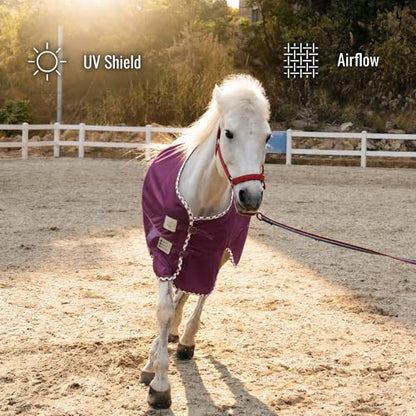 BARN & STABLE Breathable and UV Protective Tear-Resistant Mesh Horse Fly Sheet Comfy Equine Summer Sheet with Removable Web Leg Straps - color: Dark Purple, size: 75 in