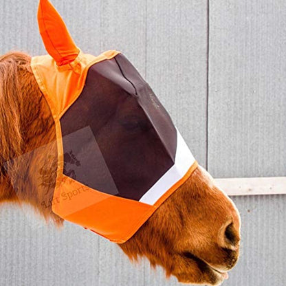 Horse Fly Mask with Ears 5 Colors Stretchable Ears Net Breathable Protect from Bugs and Flies Hood Veil Tack Equestrian Shows Trails (Orange)
