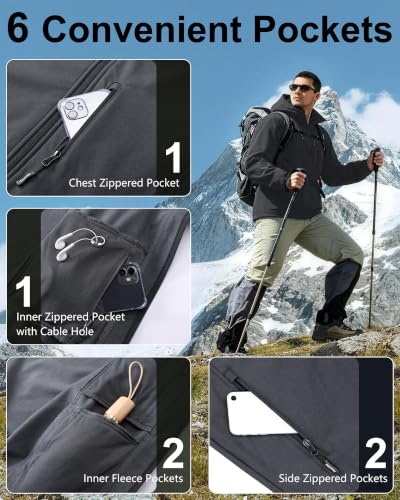 Outdoor Ventures Men's Softshell Jacket Waterproof Fleece Rain Shell Coat - color: Darkgrey Melange, size: Small