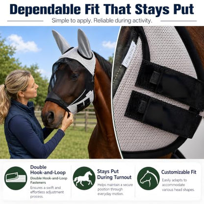 Breathable Horse Fly Mask with Ears and UV Protection (L) - size: L