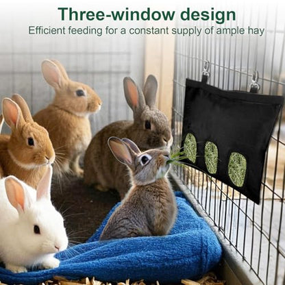 2 Pcs Rabbit Hay Feeder,Guinea Pig Hay Feeder,13×10.8 Inch Guinea Pig Bag,Small Animal Feeding Bag for Rabbits, Hamsters, Hedgehogs (3 Holes,Black) - color: black