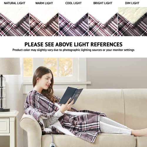 Beautyrest Heated Electric Throw - Sherpa/Berber, 3 Heat & Washable - color: Grey Plaid, size: 50 in x 64 in