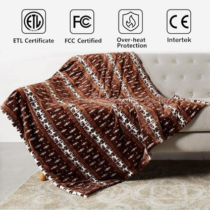 Tefici Electric Heated Blanket, Super Cozy 2-Layer Flannel Heated Throw - color: Light Moose Pattern, size: Throw(50"x60")