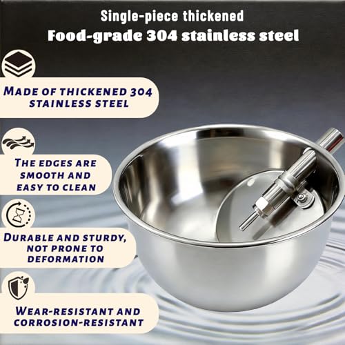 Stainless Steel Pig Waterer Bowl, Automatic Livestock Waterer 1/2" Thread, Heavy Duty Hog Water Trough, Wall Mounted Water Drinker for Piglet Sow Goat Livestock Farm（L）