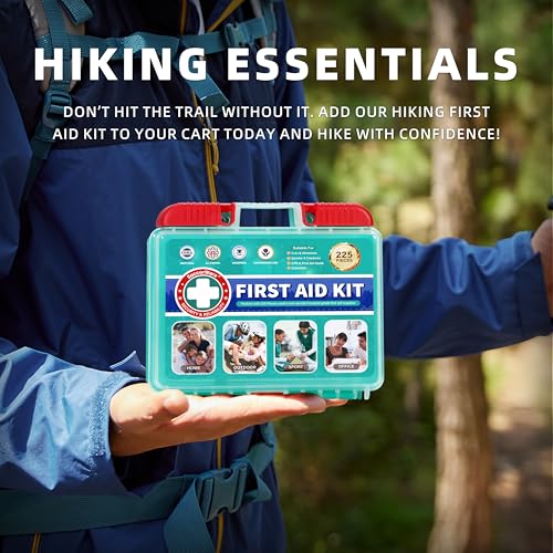 SuccorWare 225 Pieces First Aid Kit, Includes Ice Pack, Adhesive Bandages, Wound Gauze Pads, Portable First Aid Bag for Home, Car, Business, Travel, Outdoor Emergency Medical Kits