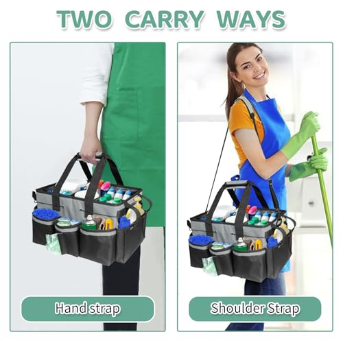 Boczif Cleaning Caddy Bag Wearable,Cleaning Caddy Supplies Organizer (Grey) | with Handle, Shoulder Straps & Detachable Divide, Cleaning Tool Organizers Tote Bag for Cleaners & Housekeepers - color: Grey