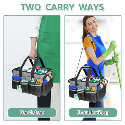 Boczif Cleaning Caddy Bag Wearable,Cleaning Caddy Supplies Organizer (Grey) | with Handle, Shoulder Straps & Detachable Divide, Cleaning Tool Organizers Tote Bag for Cleaners & Housekeepers - color: Grey