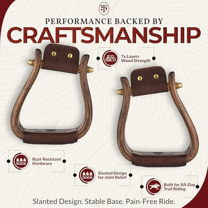Trailmaster Wooden Western Horse Stirrups, 3 Inch Tread