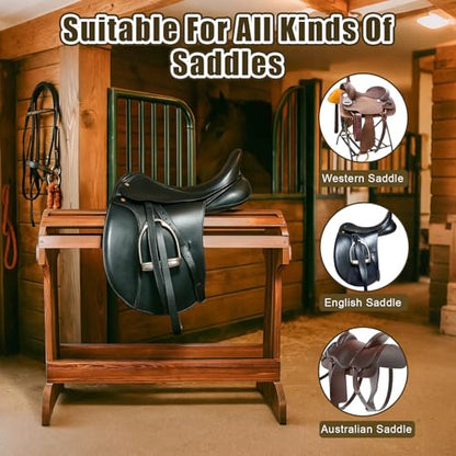 Large Wood Saddle Rack with Curved Top Surface,Bridle Rack & Heavy-Heavy Duty Saddle Stand,Suitable for Displaying Trophy Tack at Home,Walnut