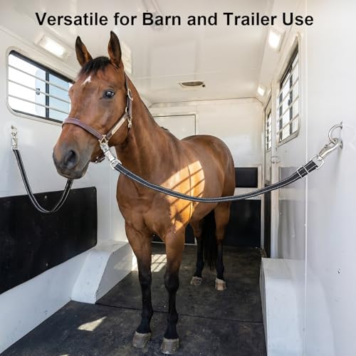 2-Pack Cross Ties for Horses (44"-78.7") - Adjustable Heavy Duty Reflective Equine Trailer Tether with Panic & Bull Snap, 360° Anti-Tangle Grooming Straps, Equestrian Barn Equipment (Black) - color: Black