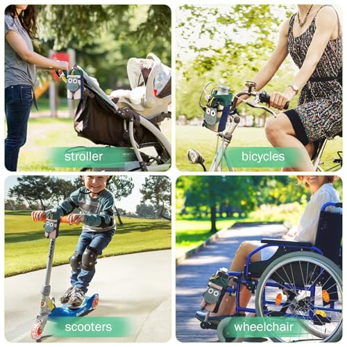 Cute Animals Bike Water Bottle Holder with Shoulder Straps, Universal Cycling Bicycle Drink Cup Cage for Kid's, Cruiser, Scooter, MTB, Road Bike (Owls) - color: owls