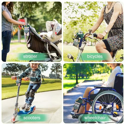 Cute Animals Bike Water Bottle Holder with Shoulder Straps, Universal Cycling Bicycle Drink Cup Cage for Kid's, Cruiser, Scooter, MTB, Road Bike (Owls) - color: owls