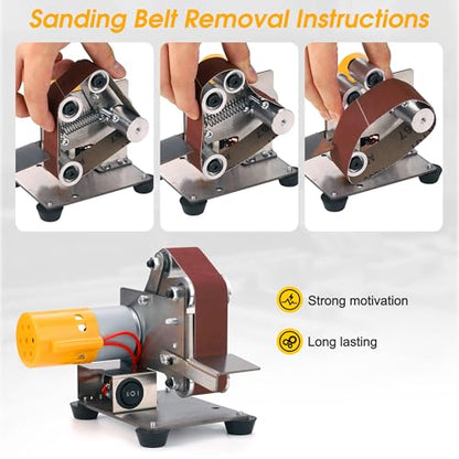 Mini Belt Sander for Knife Making, 3 IN 1 Electric Power Bench Belt Sanders | 7 Adjustable Speed Knife Sharpener Knife Polishing Kit for DIY Metal Woodworking Knife Making (Multi-functional) - style: Multi-functional Belt Sander
