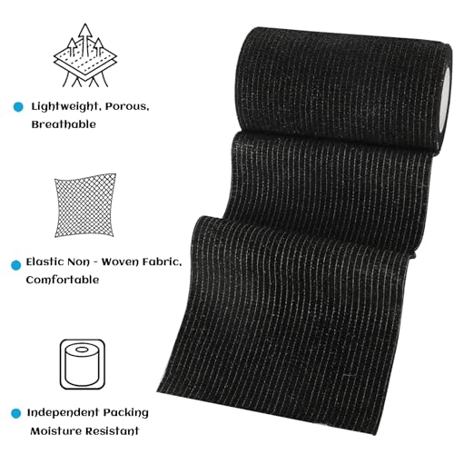 6 Rolls Elastic Self Adhesive Bandage Wrap 4 Inch, Breathable Non Woven Cohesive Bandage, Vet Wrap for Dogs, Ankle Sprains Swelling Medical First Aid Tape, Sports Athletic Tape Black - color: 4 Inch-6 Count Black
