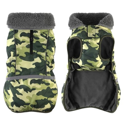 Dogcheer Warm Dog Coat, Waterproof Dog Jacket Reflective Adjustable Puppy Winter Coat with Buckle, Christmas Pet Snow Jacket Turtleneck Fleece Sweater for Small Medium Large Dogs- Camo Green, S - color: Camo Green, size: Small